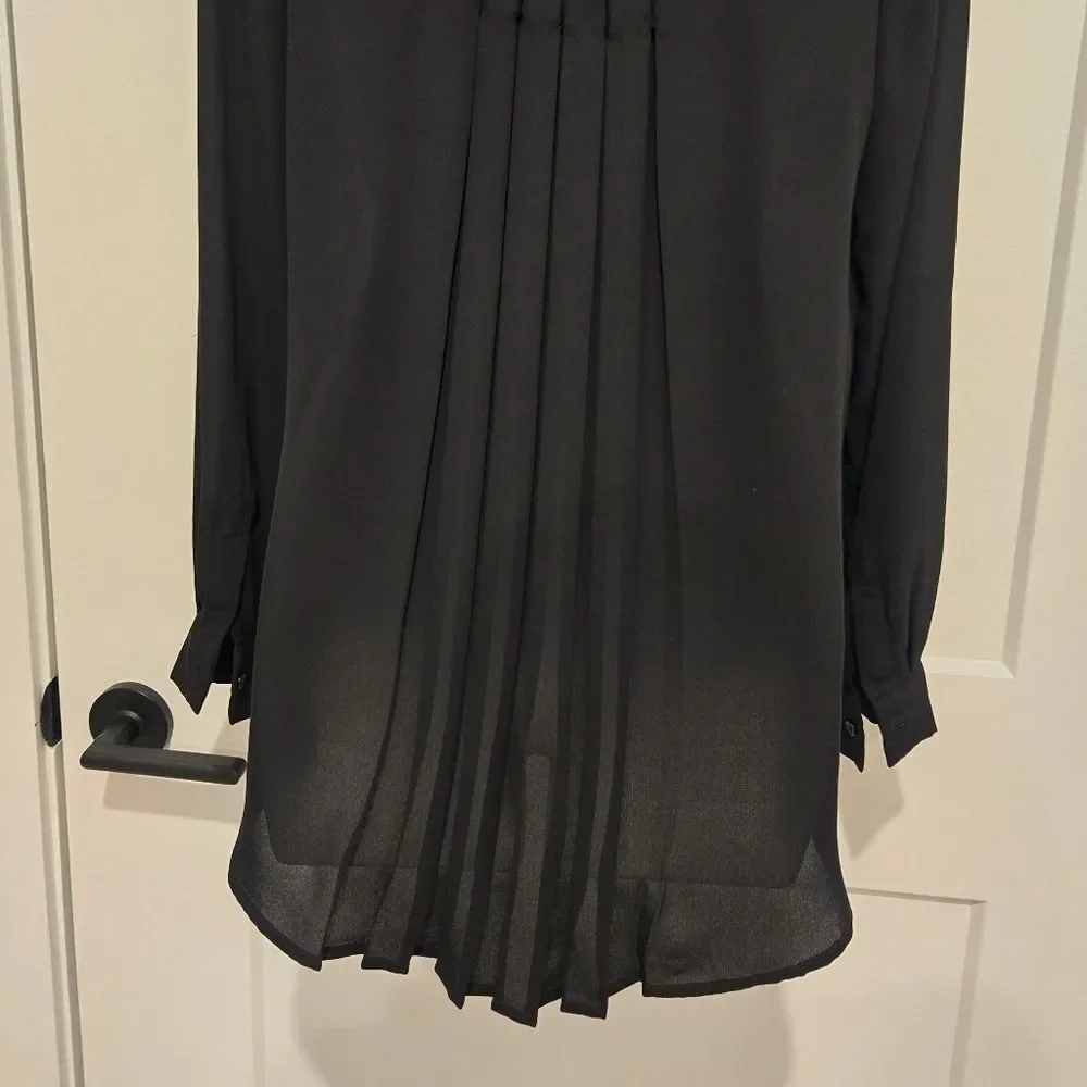 Pleione High Low Black Long Sleeve Button Up Blouse With Back Pleated Detail - Picture 5 of 10